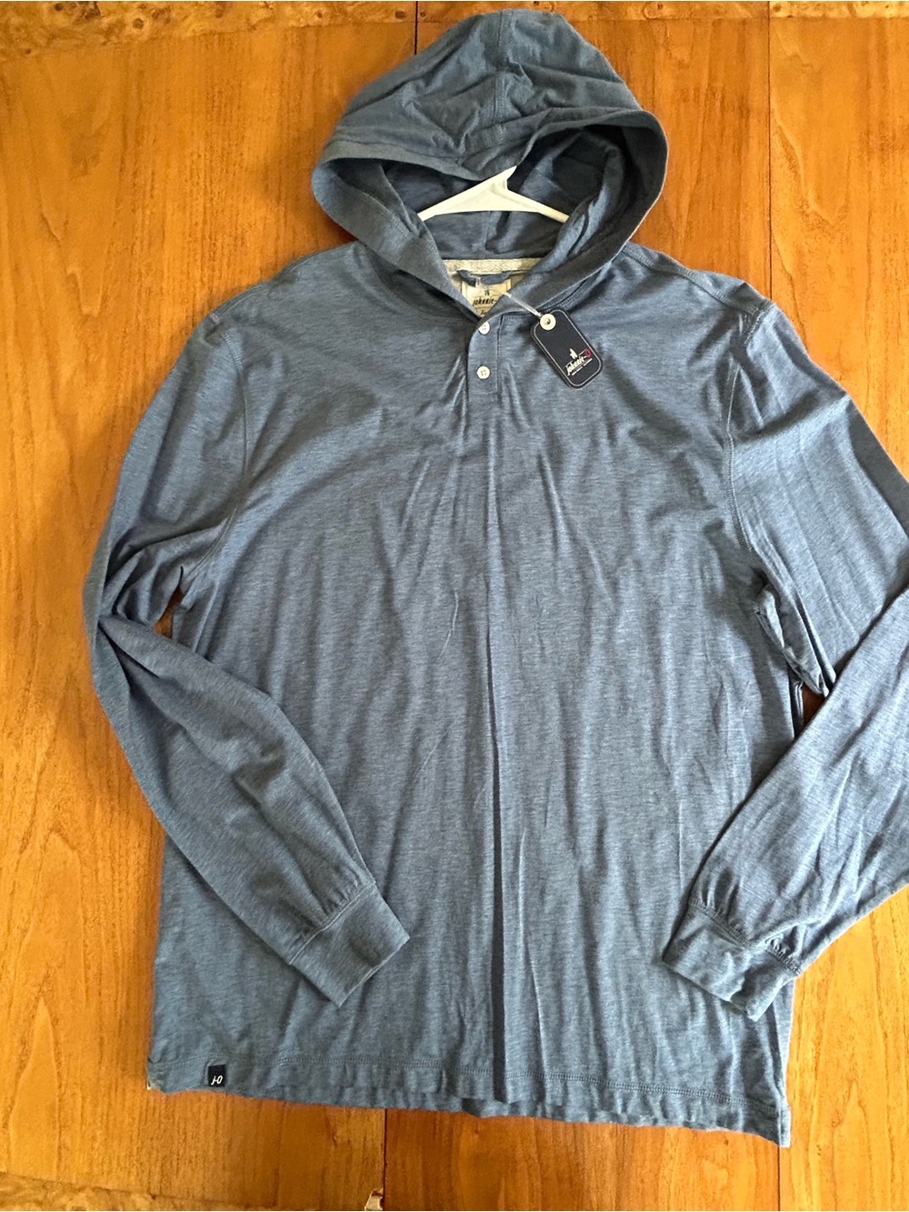 johnnie-O Blue Hooded Knit button hoodie Hangin Out lifestyle